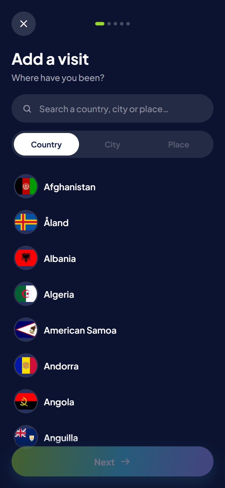 Searching for a country to add in Turi